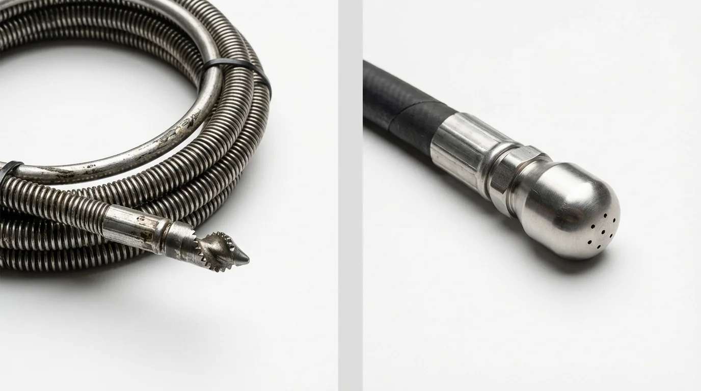 Drain snake cable and hydro jetting nozzle used for drain cleaning in Chappell, NE
