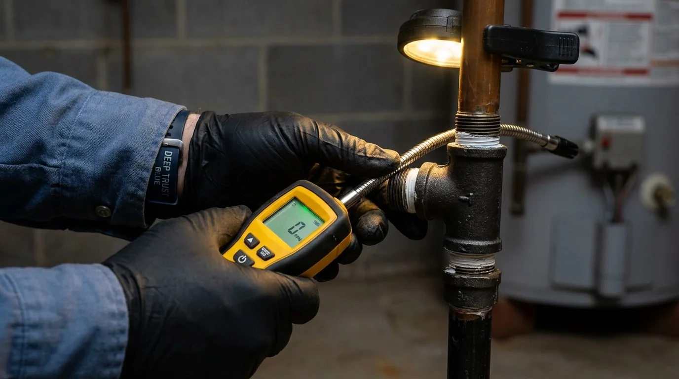 Gas leak detection with electronic sniffer by Johns Plumbing LLC in Chappell