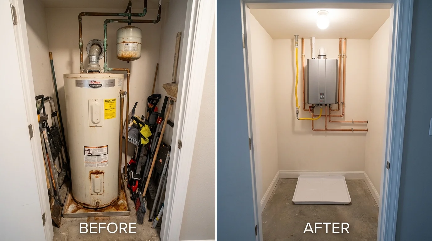 Tank water heater versus wall-mounted tankless unit comparison for Chappell, NE homeowners